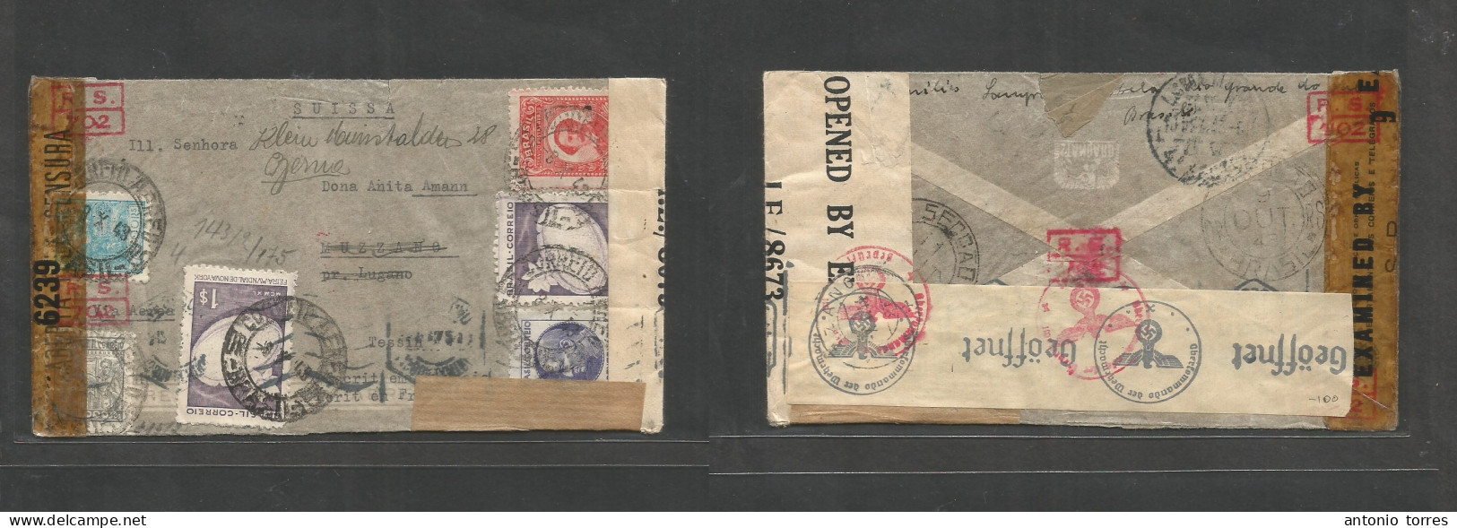 Brazil - Xx. 1943 (8 Oct) Estrela RQS - Switzerland, Muzzano, Ticino. Air Multifkd Env Via British Trinidad Caribbe - US - Other & Unclassified