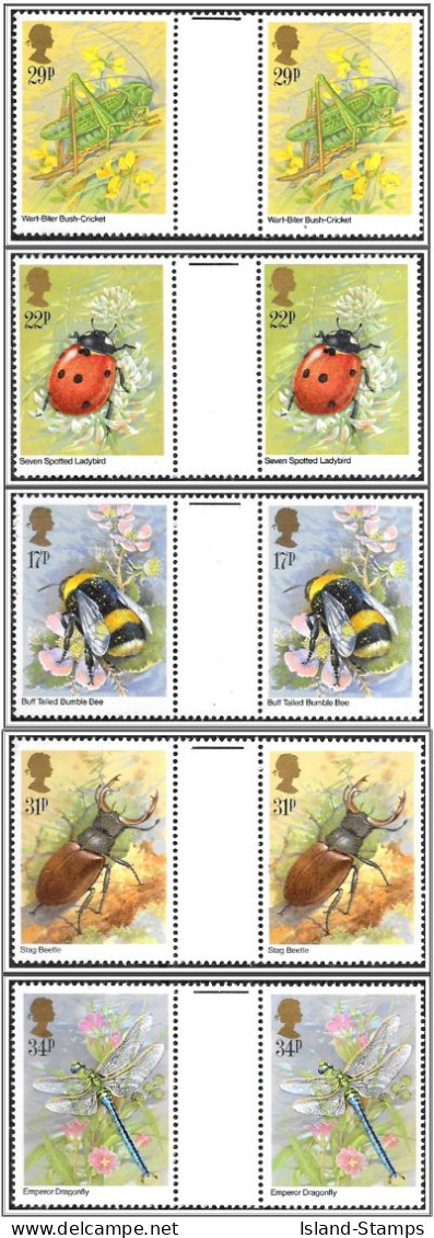 QE11 1985 Set Of 5 Gutter Pairs - Insects - SG 1277 - 1281 Unmounted Mint Hrd2a - Unused Stamps