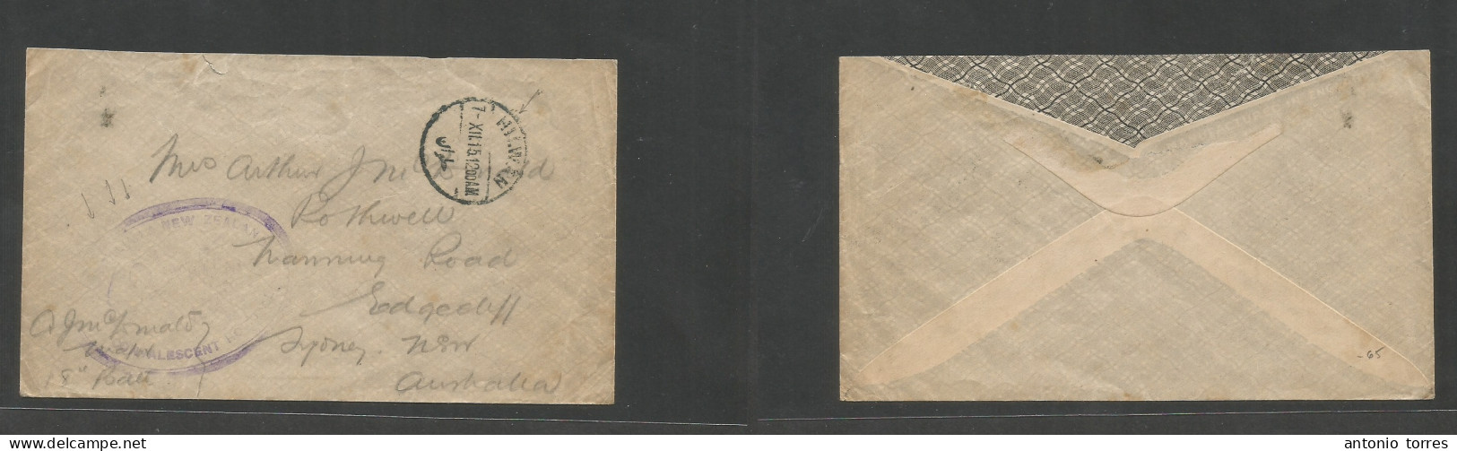 Egypt. 1915 (7 Dec) WWI, Australia, New Zealand Hospital. Hilwa - Australia, Edgediff. FM Envelope. Scarce Usage. - Other & Unclassified