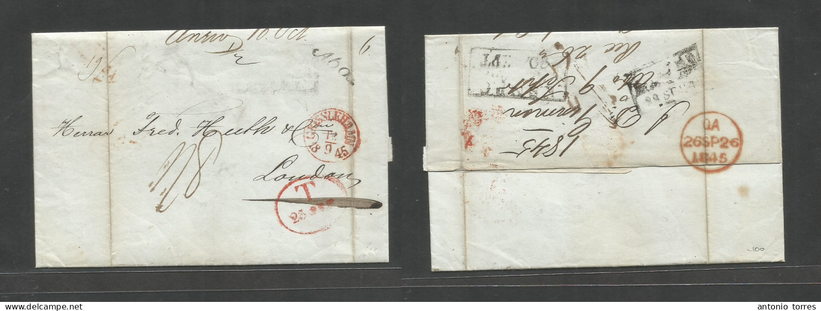 Finland. 1845 (9 Sept) Abo - London, UK (26 Sept) EL With Contains, Depart Stline Postmark, Via Grisslehamn + Various Ch - Other & Unclassified