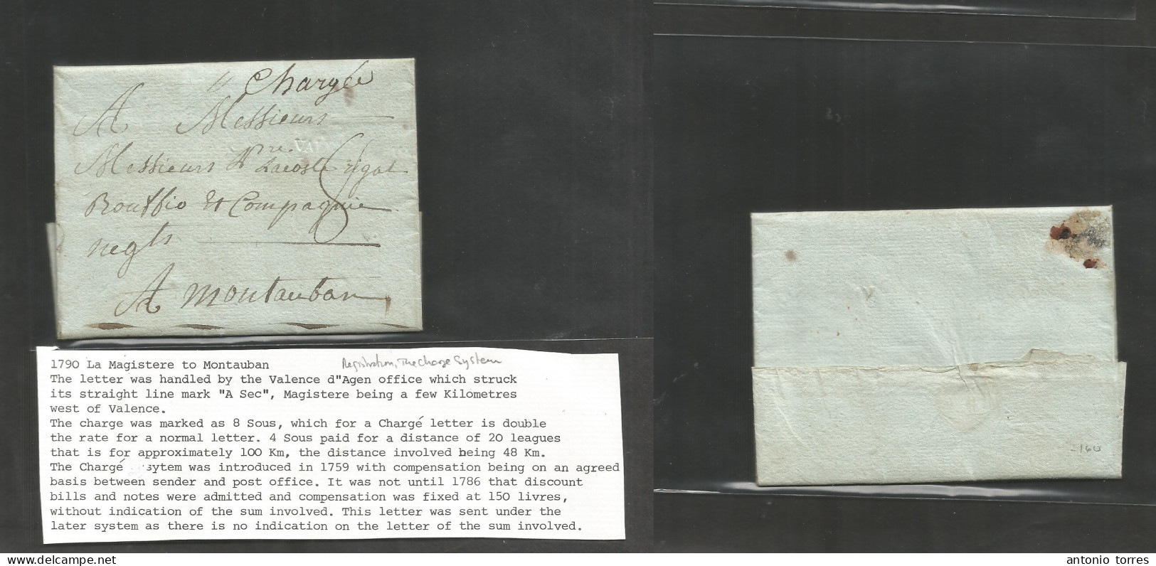 France - Prephilatelly. 1790 (6 Oct) Valence D'Agen - Montanban. EL With Contains, Mns "charge" + Charge 8. A Fine Early - Other & Unclassified