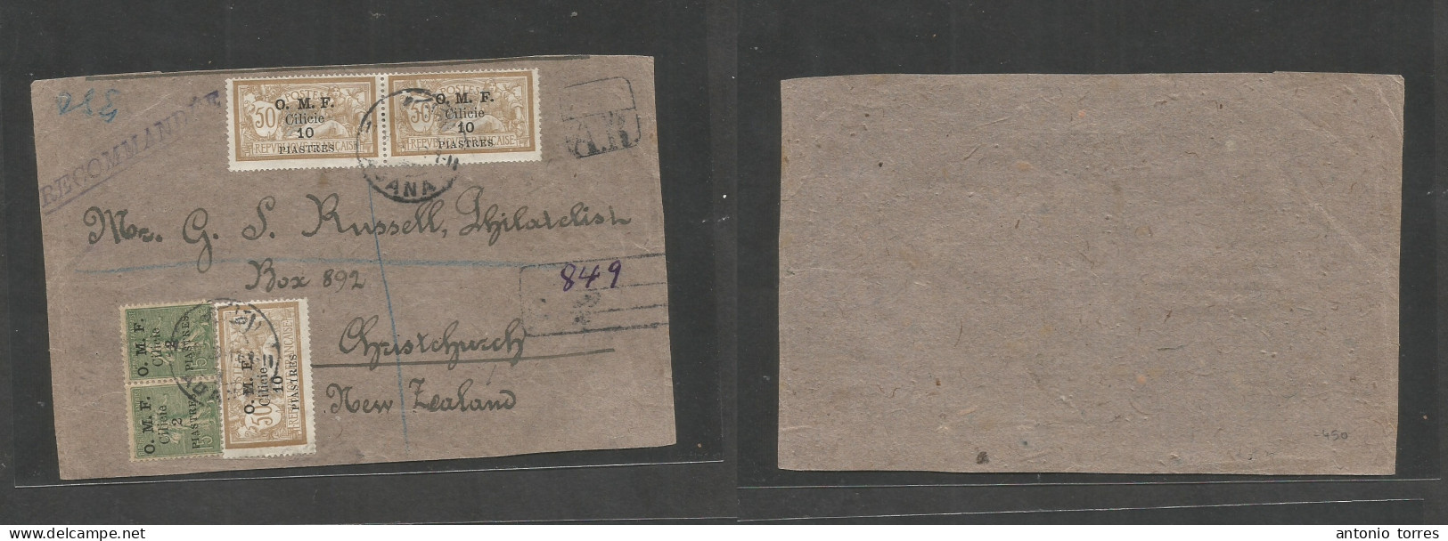 French Levant. 1920 (1 Sept) Cilicia. Adana - New Zealand, Christchurch. Registered AR OMF Ovptd Issue Multifkd Package - Other & Unclassified