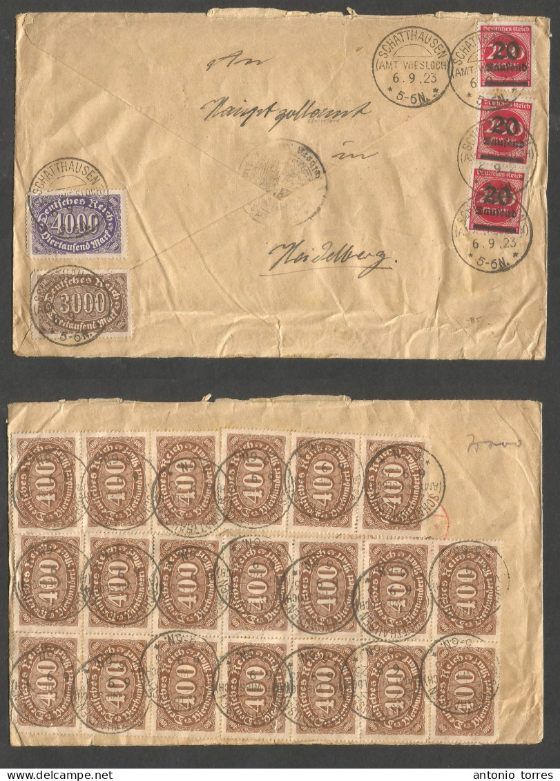 Germany 1921-4. 1923 (6 Sept) Schaffhausen - Heidelberg. High Inflation Days. Mosque Front And Reverse Multifkd Envelope - Other & Unclassified