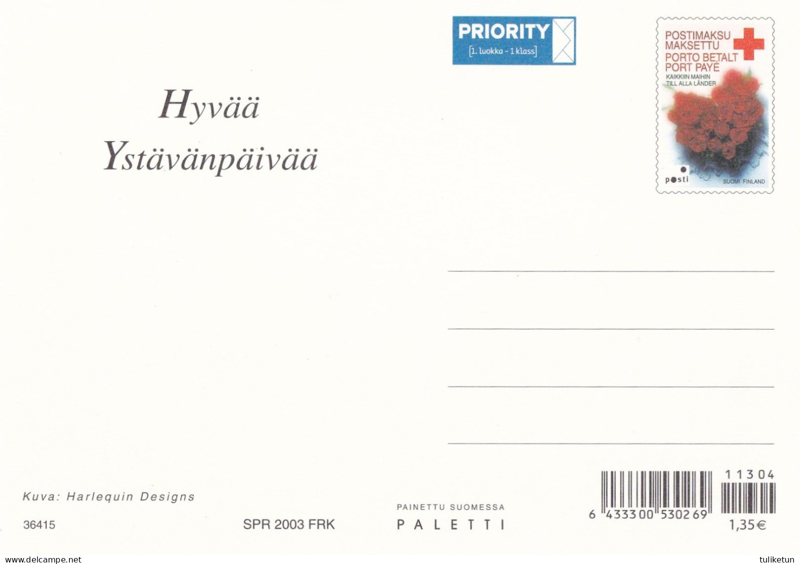 Postal Stationery - Dog - Westie Puppy - Terrier - Roses - Red Cross 2003 - Suomi Finland - Postage Paid - Entiers Postaux