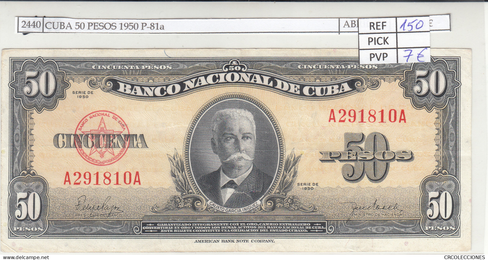 BILLETE CUBA 50 PESOS 1950 P-81a - Other - America