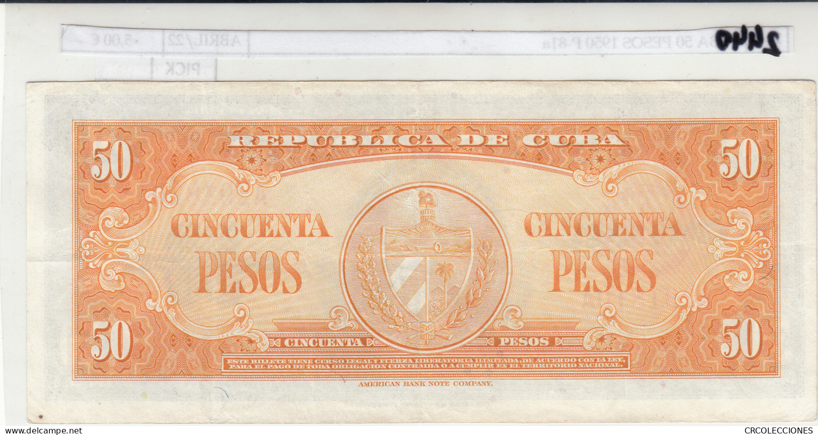 BILLETE CUBA 50 PESOS 1950 P-81a - Other - America