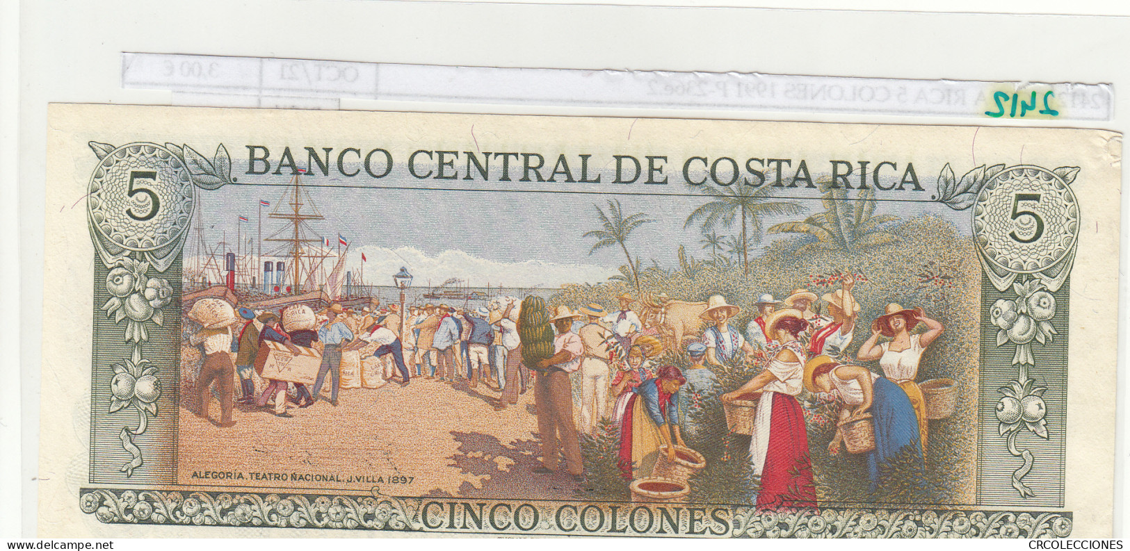 BILLETE COSTA RICA 5 COLONES 1991 P-236e.2 - Other - America