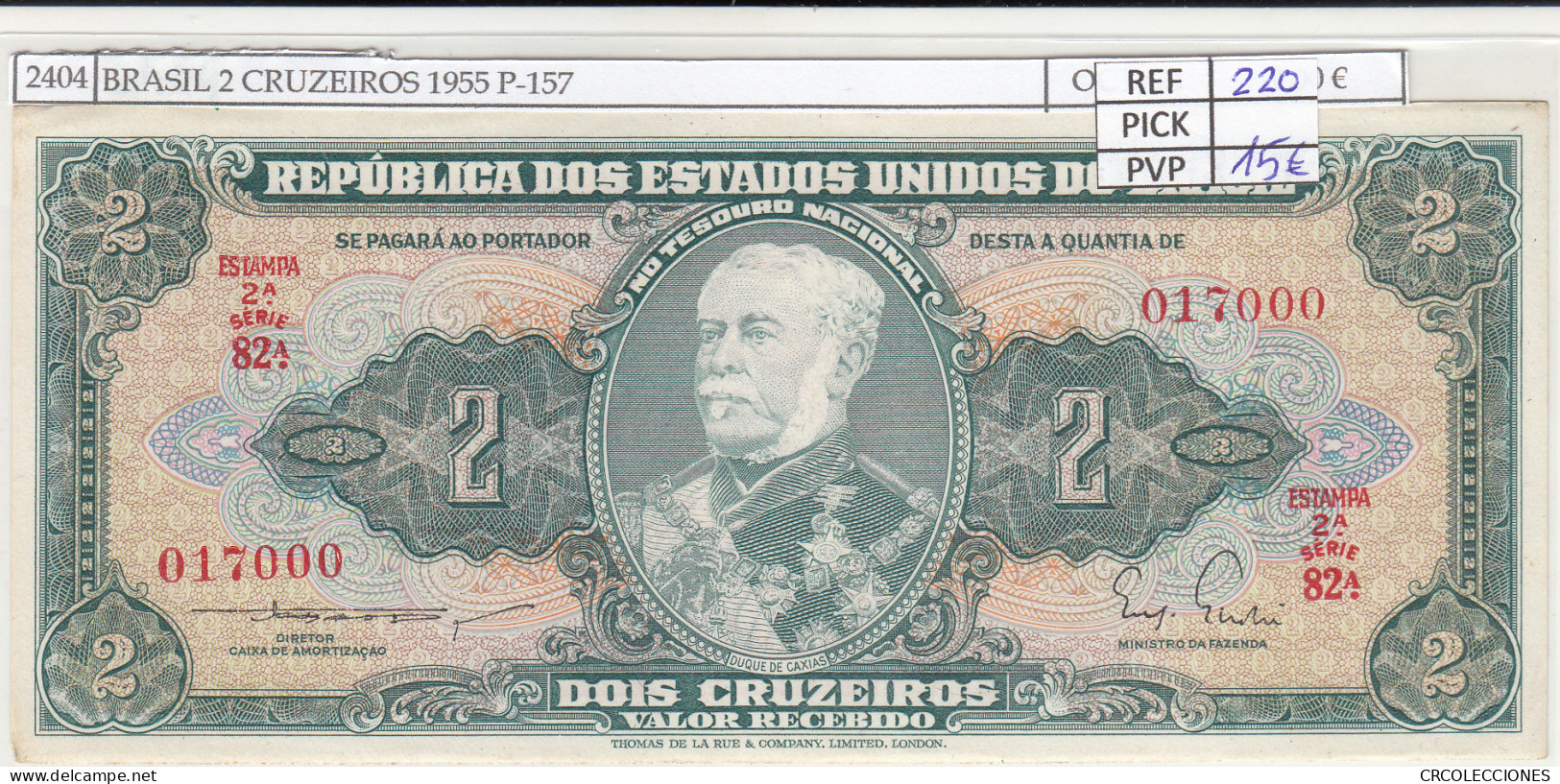 BILLETE BRASIL 2 CRUZEIROS 1955 P-157 - Autres - Amérique