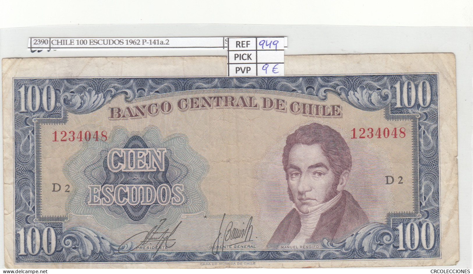 BILLETE CHILE 100 ESCUDOS 1962 P-141a.2 - Other - America