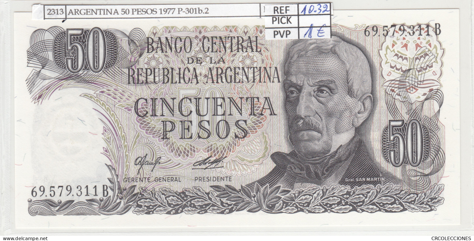 BILLETE ARGENTINA 50 PESOS 1977 P-301b.2 - Autres - Amérique