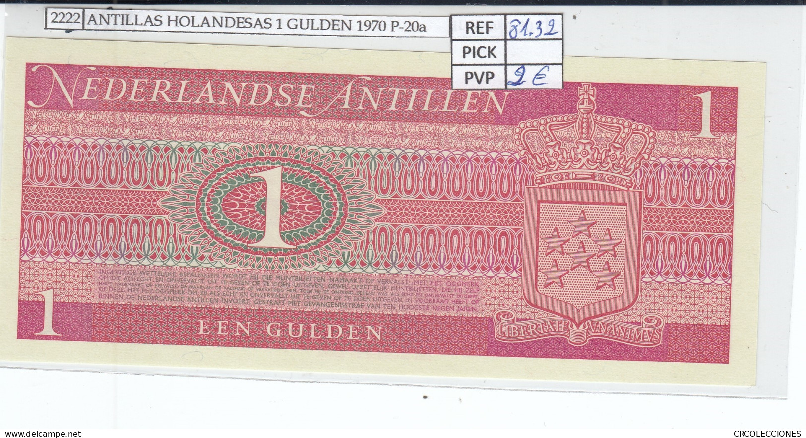 BILLETE ANTILLAS HOLANDESAS 1 GULDEN 1970 P-20a - Autres - Amérique