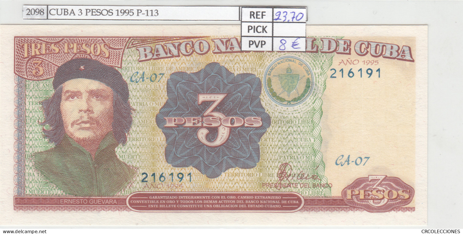 BILLETE CUBA 3 PESOS 1995 P-113 - Autres - Amérique