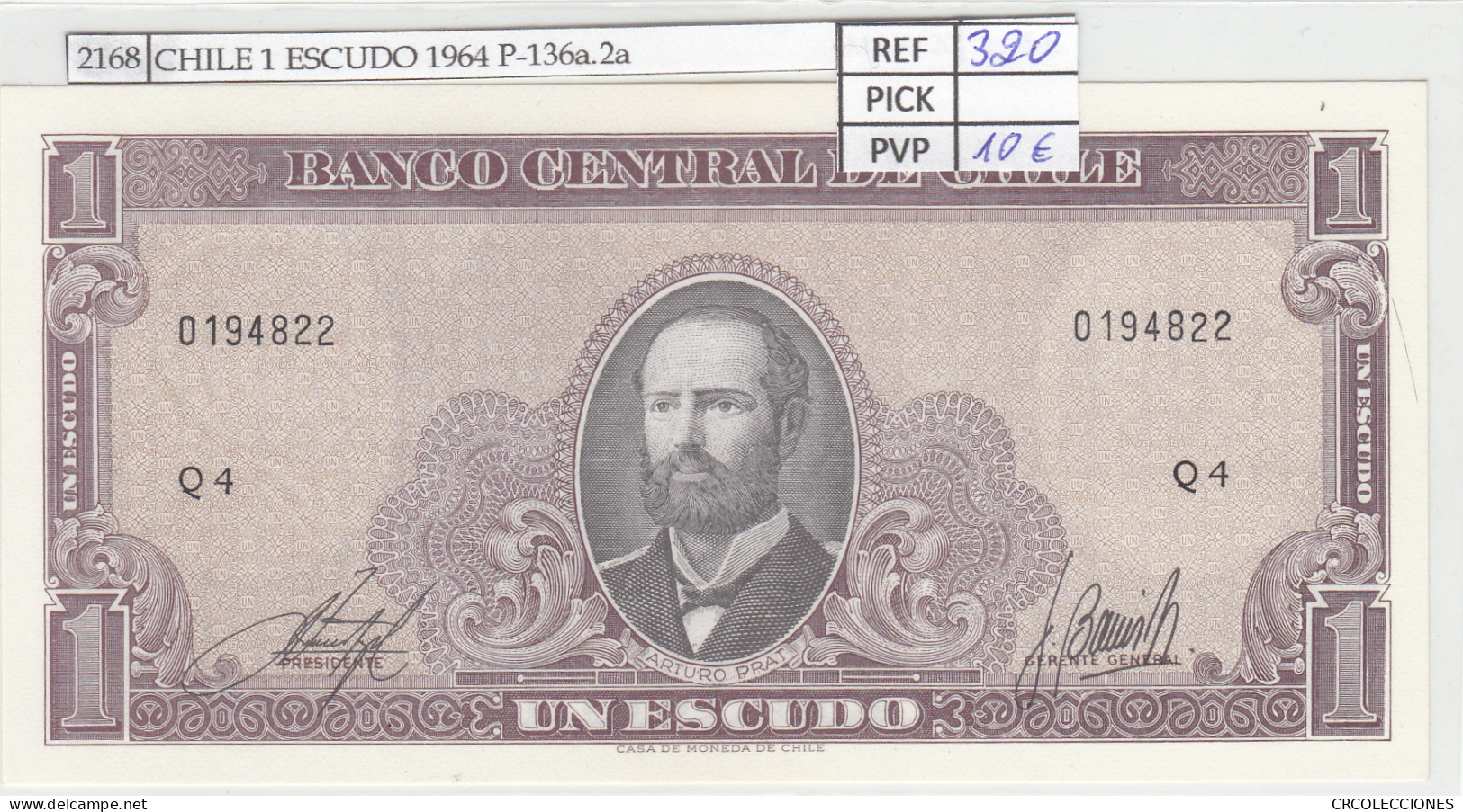 BILLETE CHILE 1 ESCUDO 1964 P-136a.2a - Other - America