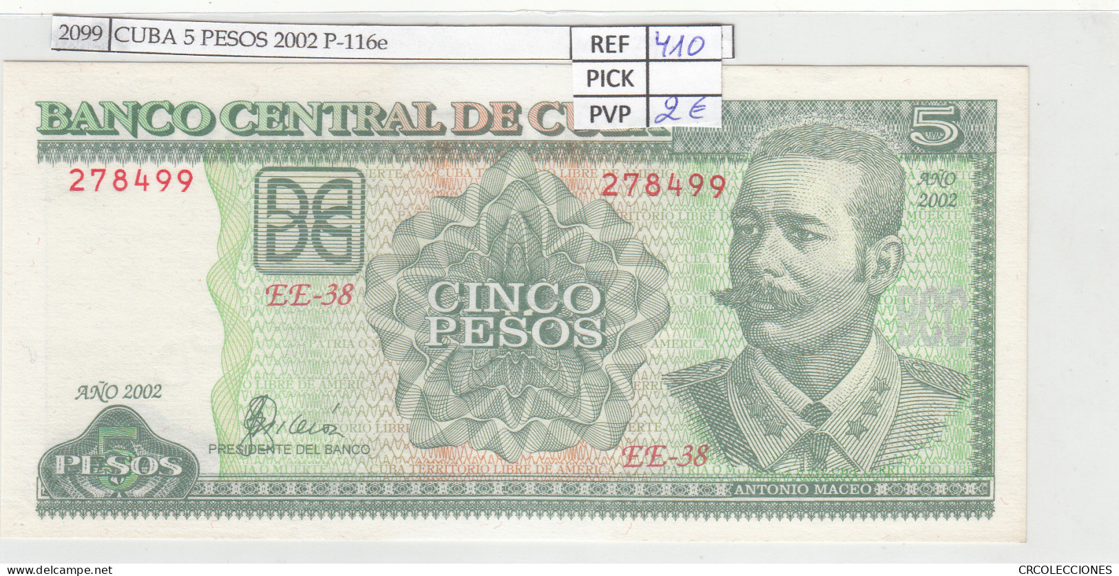 BILLETE CUBA 5 PESOS 2002 P-116e - Other - America