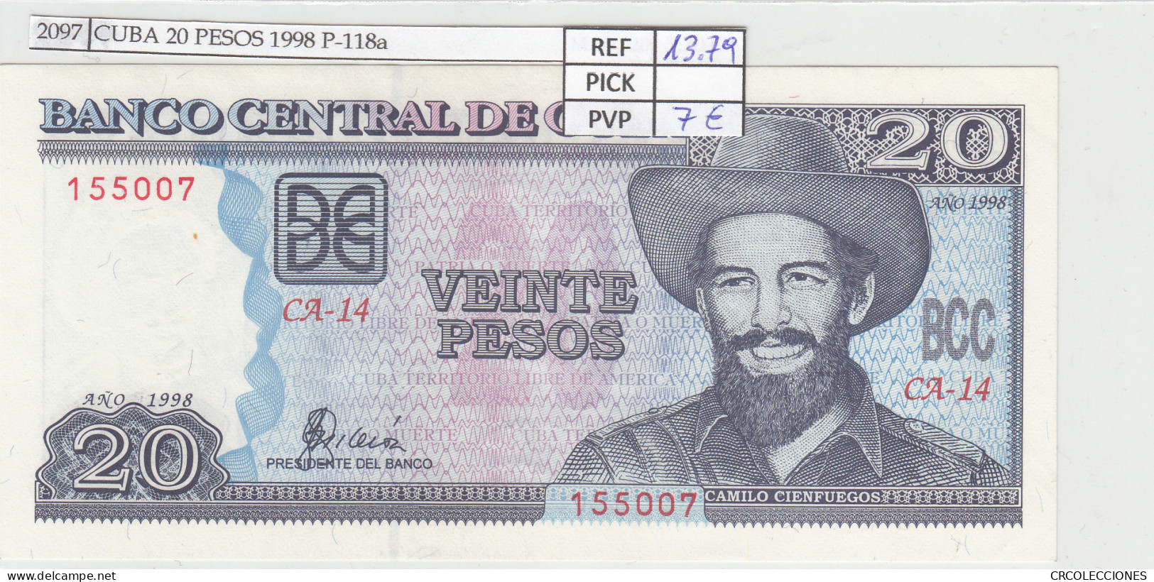 BILLETE CUBA 20 PESOS 1998 P-118a - Autres - Amérique