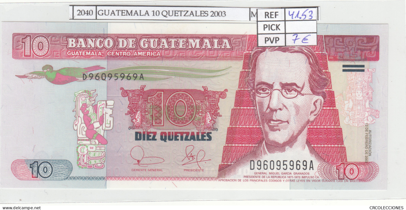 BILLETE GUATEMALA 10 QUETZALES 2003 P-107 N2040 - Other - America