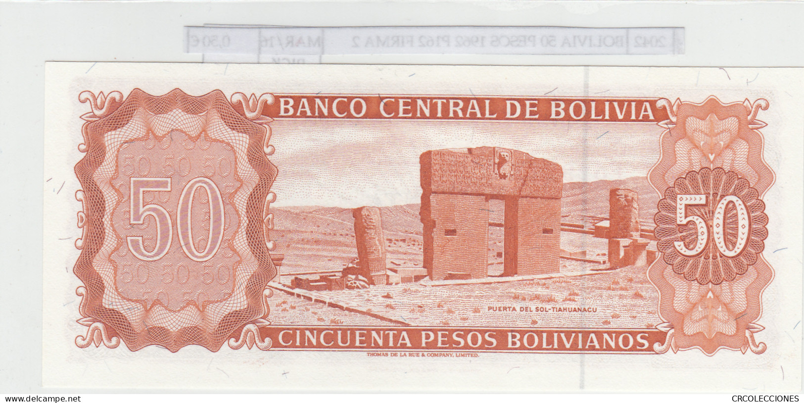 BILLETE BOLIVIA 50 PESOS 1962 P-162a.14 N02042 - Other - America