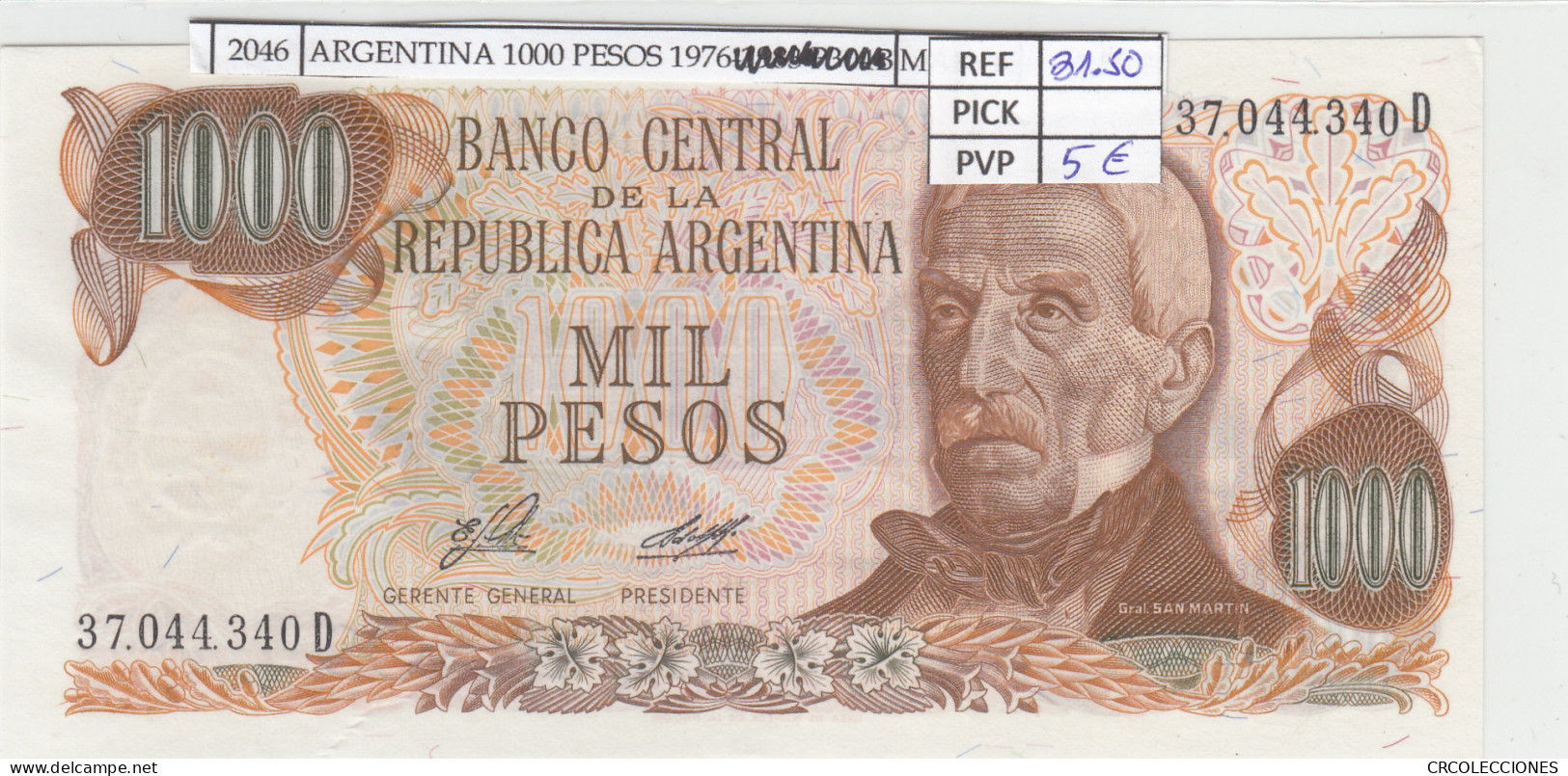 BILLETE ARGENTINA 1.000 PESOS 1976 P-304a N02046 - Autres - Amérique