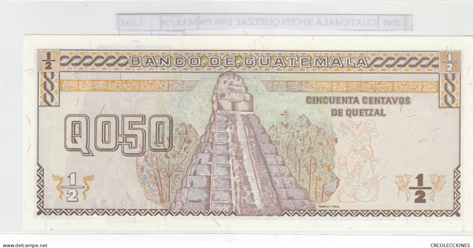 BILLETE GUATEMALA 50 CENTAVOS QUETZAL 1996 P-96a N02041 - Other - America