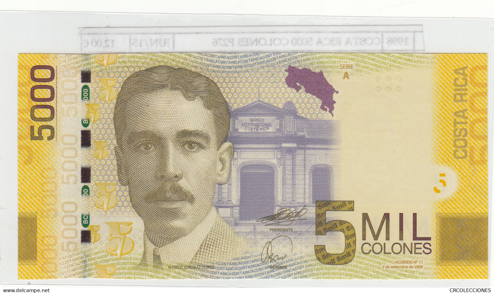 BILLETE COSTA RICA 5.000 COLONES P-276a N01998 - Autres - Amérique