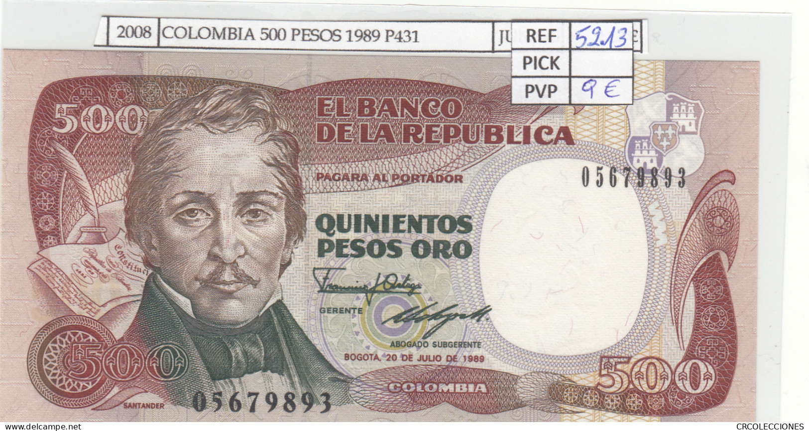 BILLETE COLOMBIA 500 PESOS 1989 P-431a.3 N02008 - Autres - Amérique