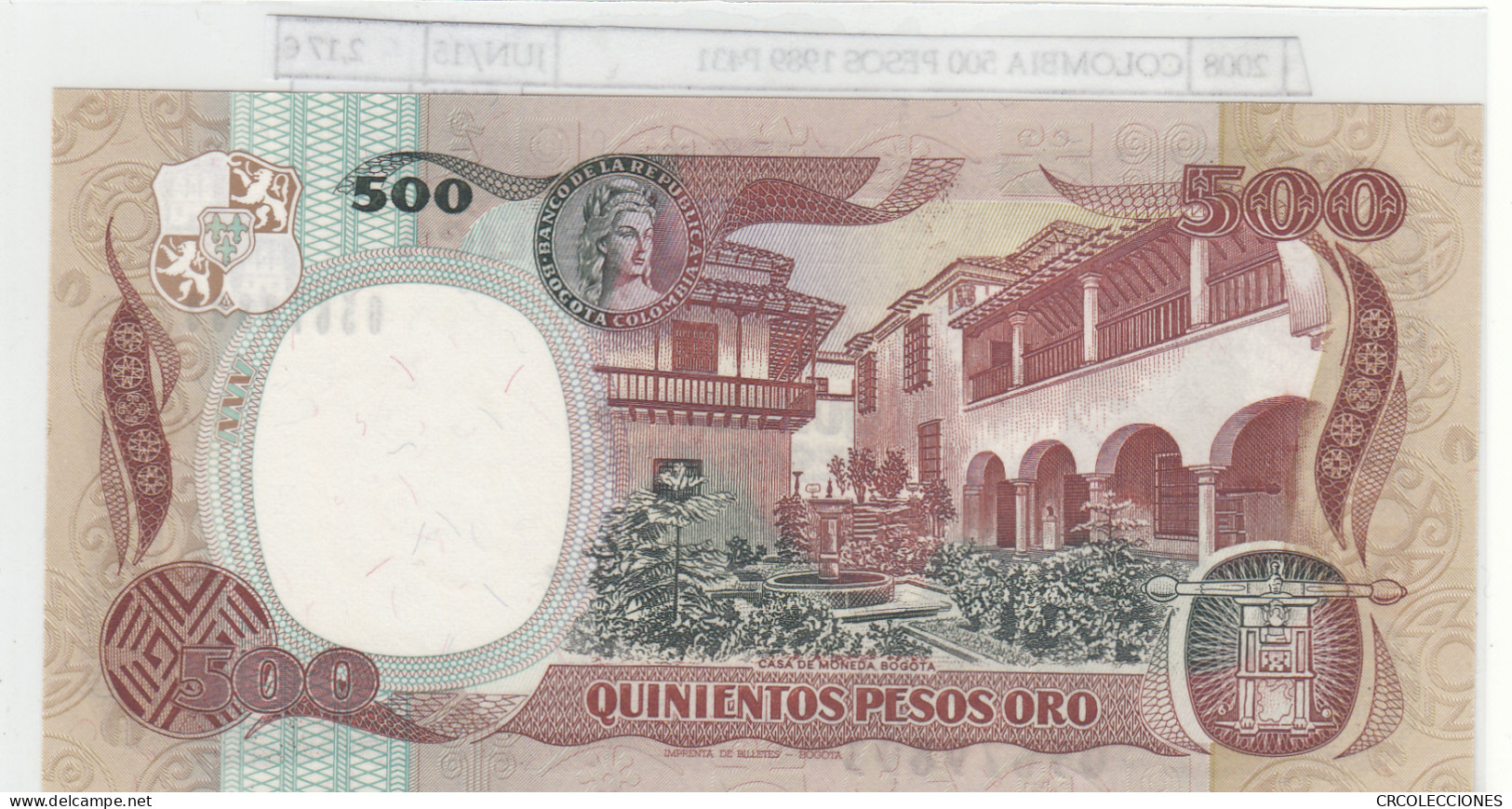 BILLETE COLOMBIA 500 PESOS 1989 P-431a.3 N02008 - Other - America