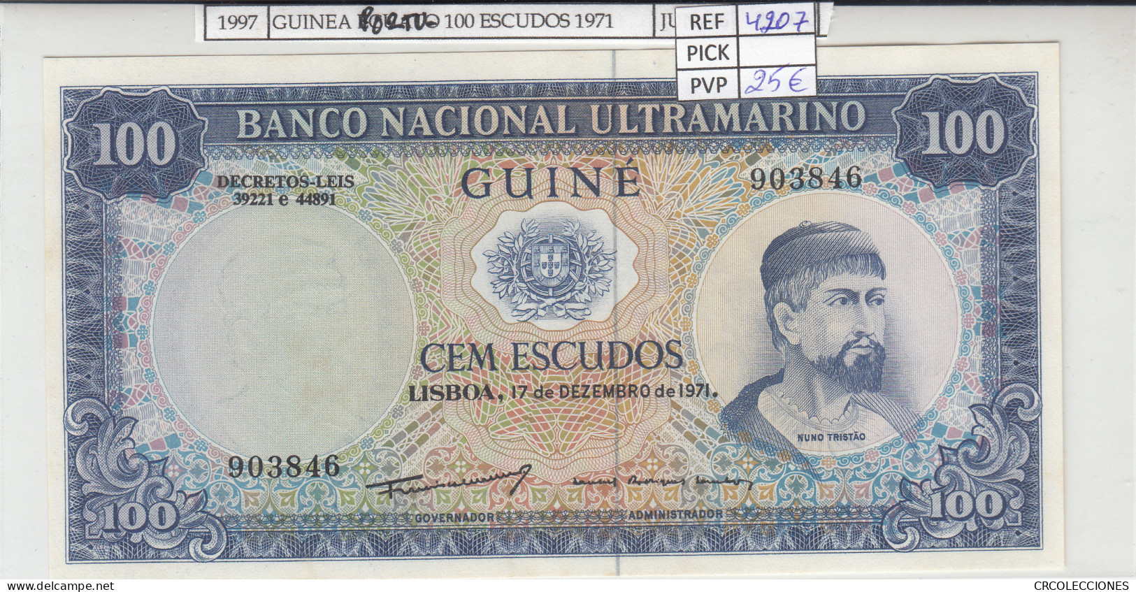 BILLETE GUINEA PORTUGUESA 100 ESCUDOS 1971 P-45a.5 N01997 - Other - America