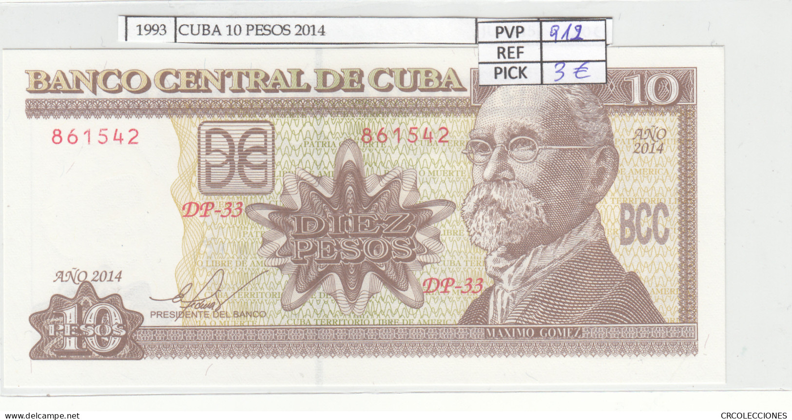 BILLETE CUBA 10 PESOS 2014 P-117p N01993 - Other - America