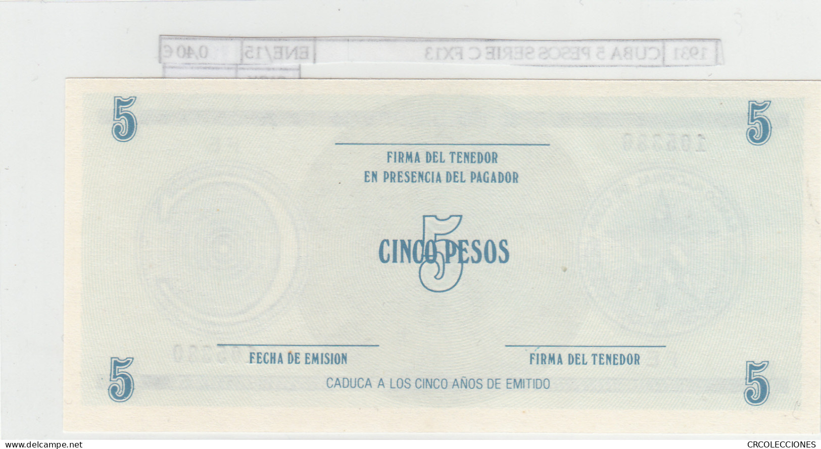 BILLETE CUBA 5 PESOS SERIE C 1985 P-FX13a.1 N01931 - Other - America