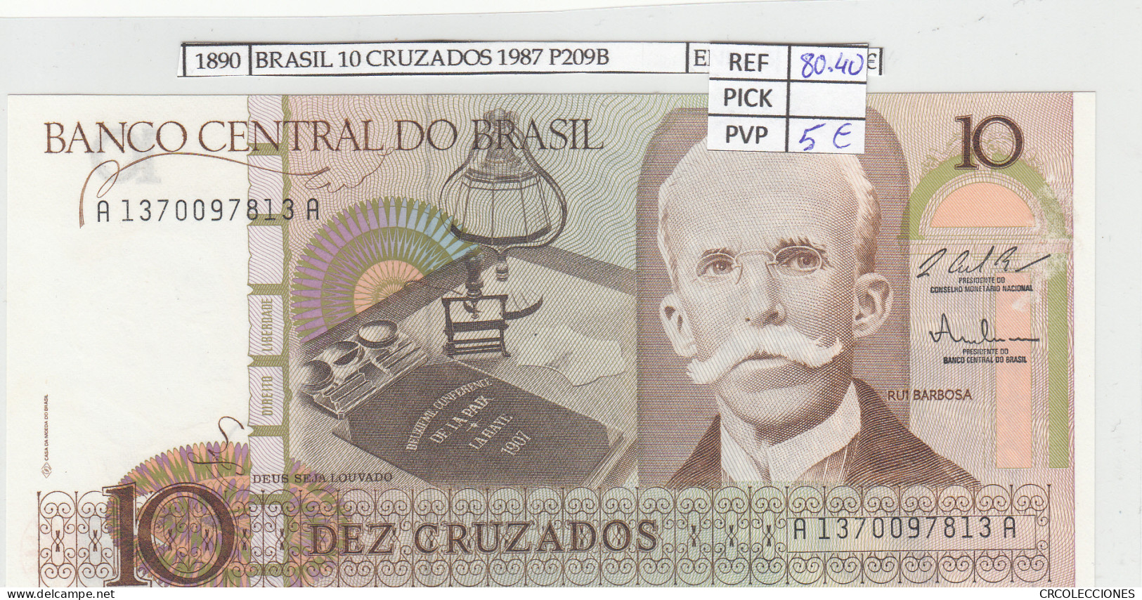 BILLETE BRASIL 10 CRUZADOS 1987 P-209b N01890 - Otros – América