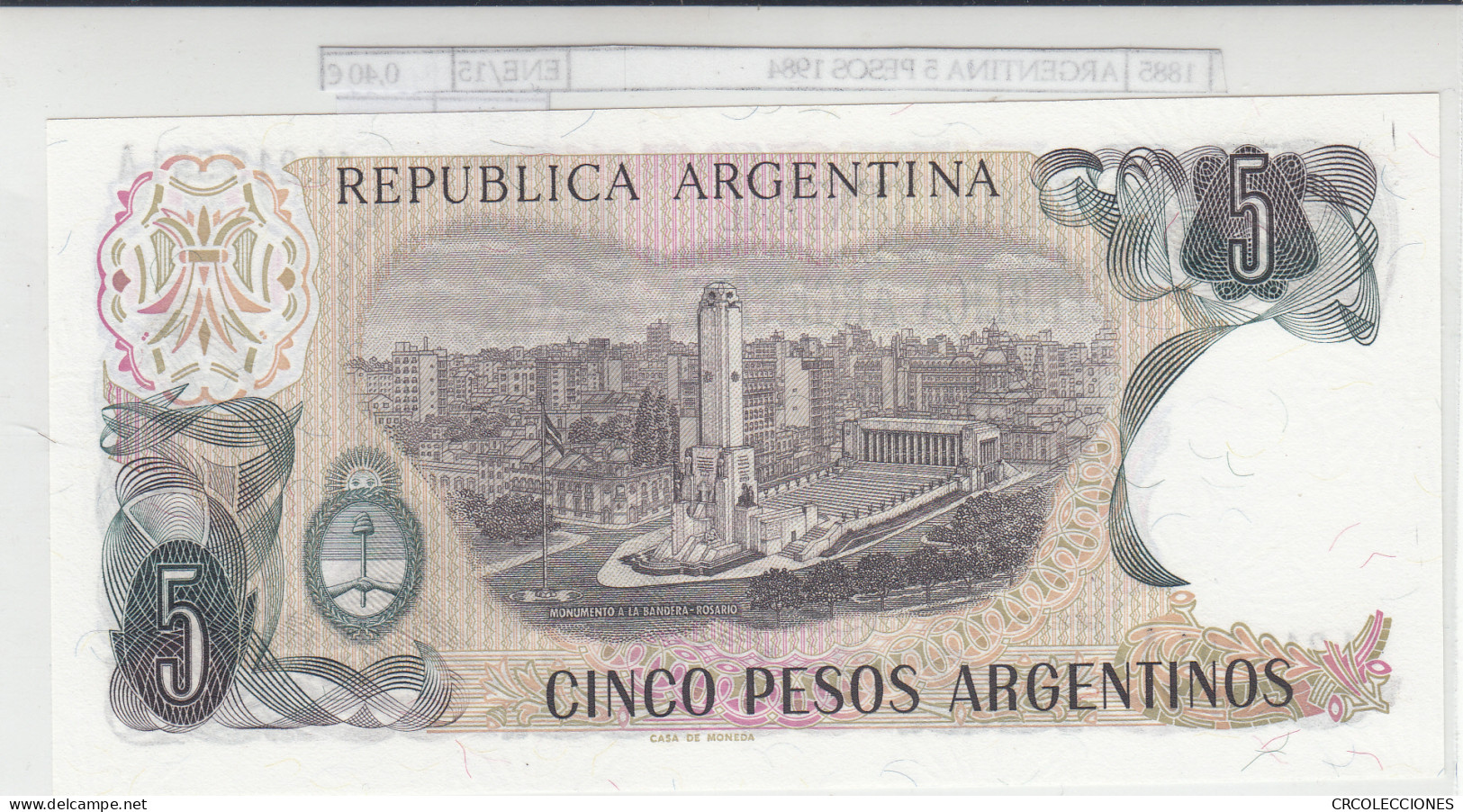 BILLETE ARGENTINA 5 PESOS 1984 P-312a.2 N01885 - Other - America