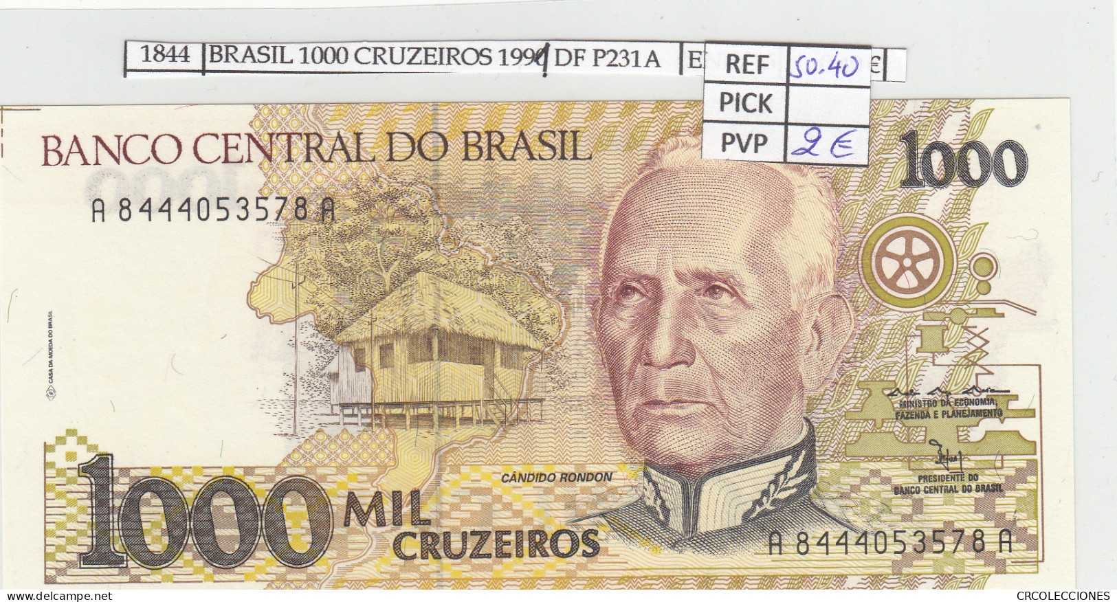 BILLETE BRASIL 1000 CRUZEIROS 1991 P-231c N01844 - Otros – América