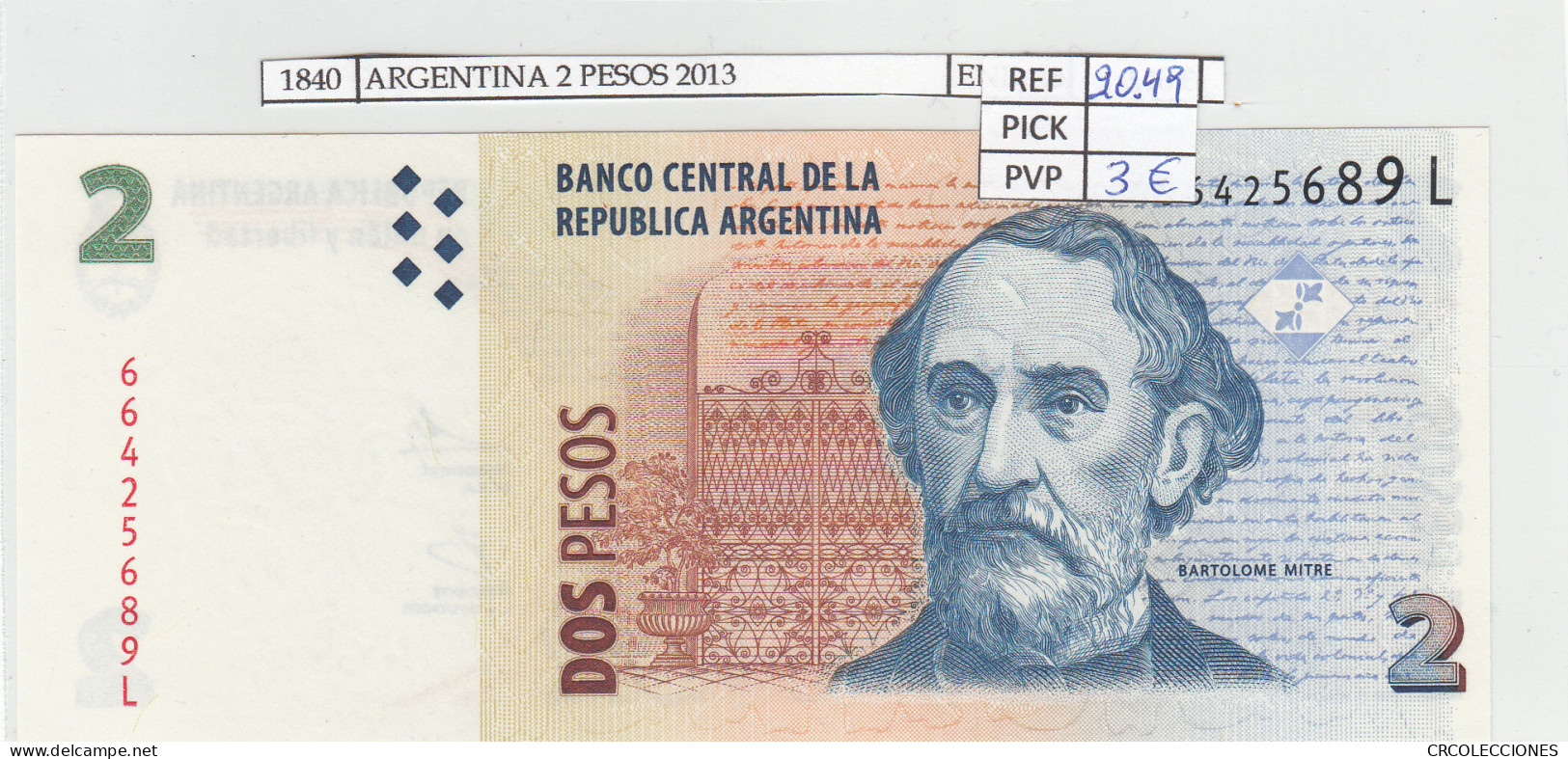 BILLETE ARGENTINA 2 PESOS 2013 P-352a.6 N01840 - Other - America