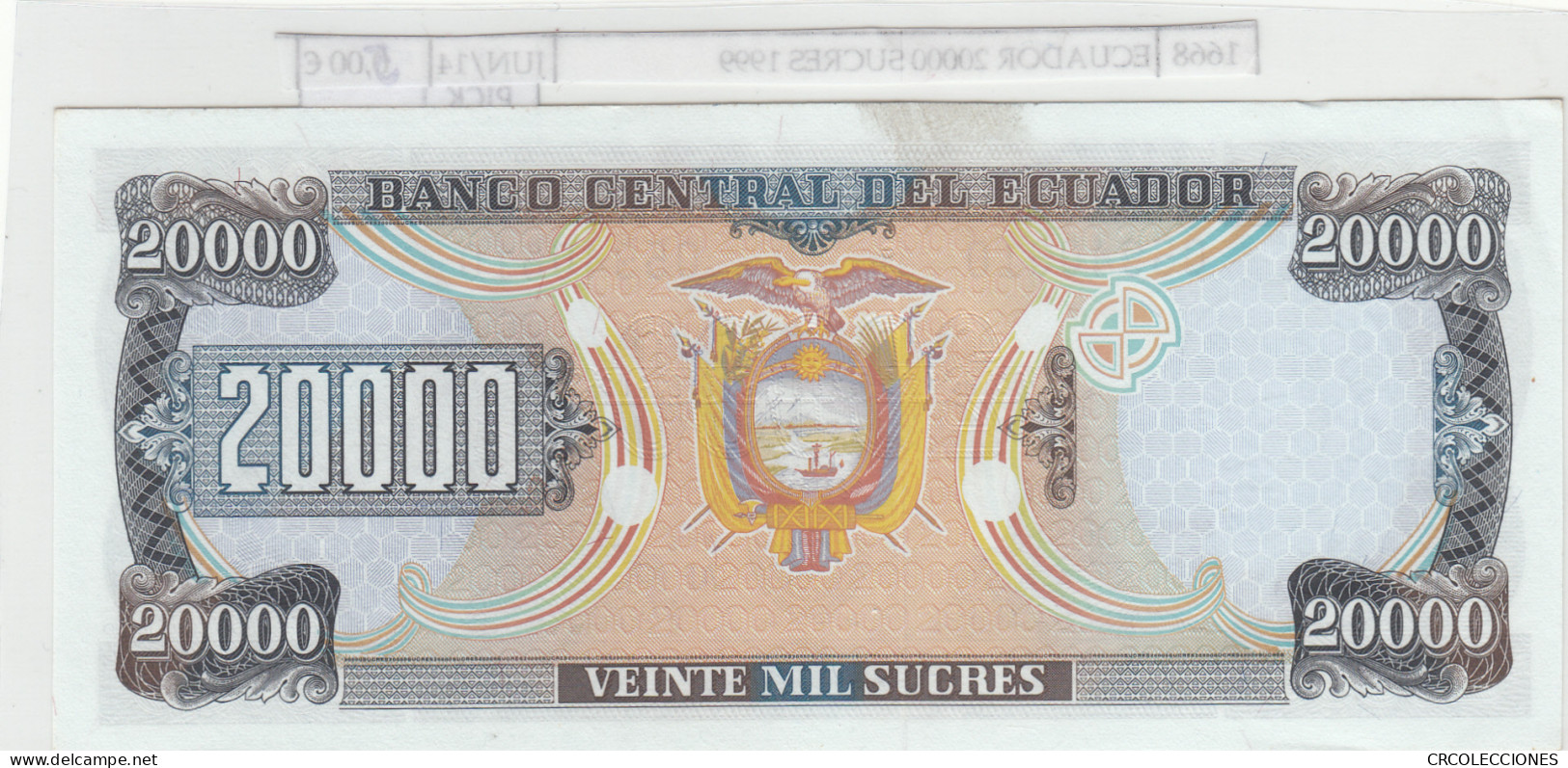 BILLETE ECUADOR 20.000 SUCRES 1999 P-129g.1 N01668 - Autres - Amérique