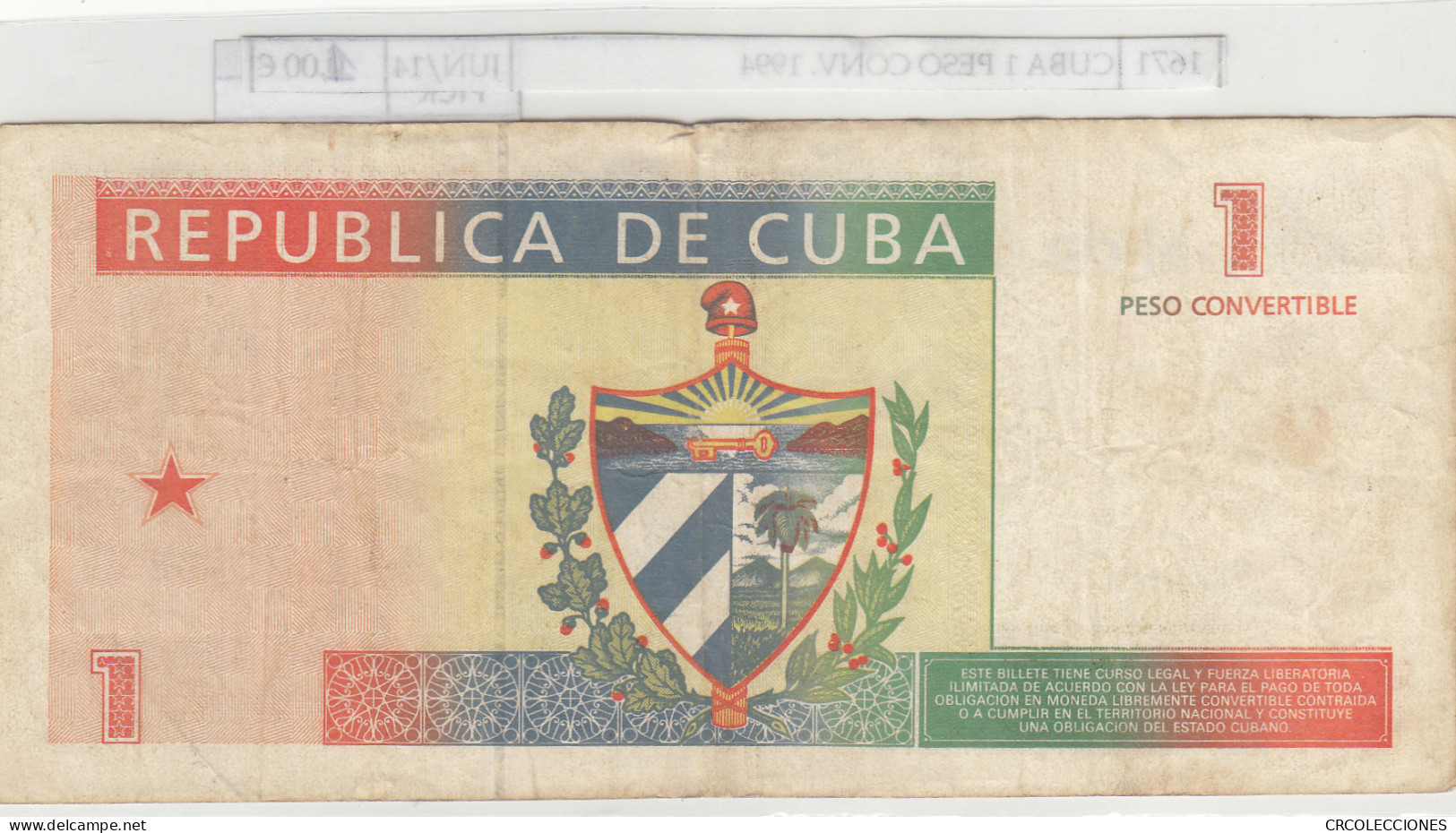 BILLETE CUBA 1 PESO CONV. 1994 P-FX37 N01671 - Other - America