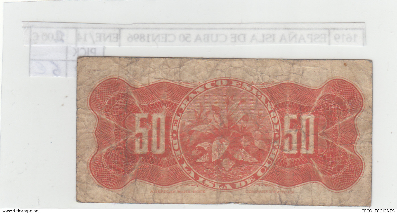 BILLETE CUBA 50 CENTAVOS 1896 P-46a N01619 - Other - America