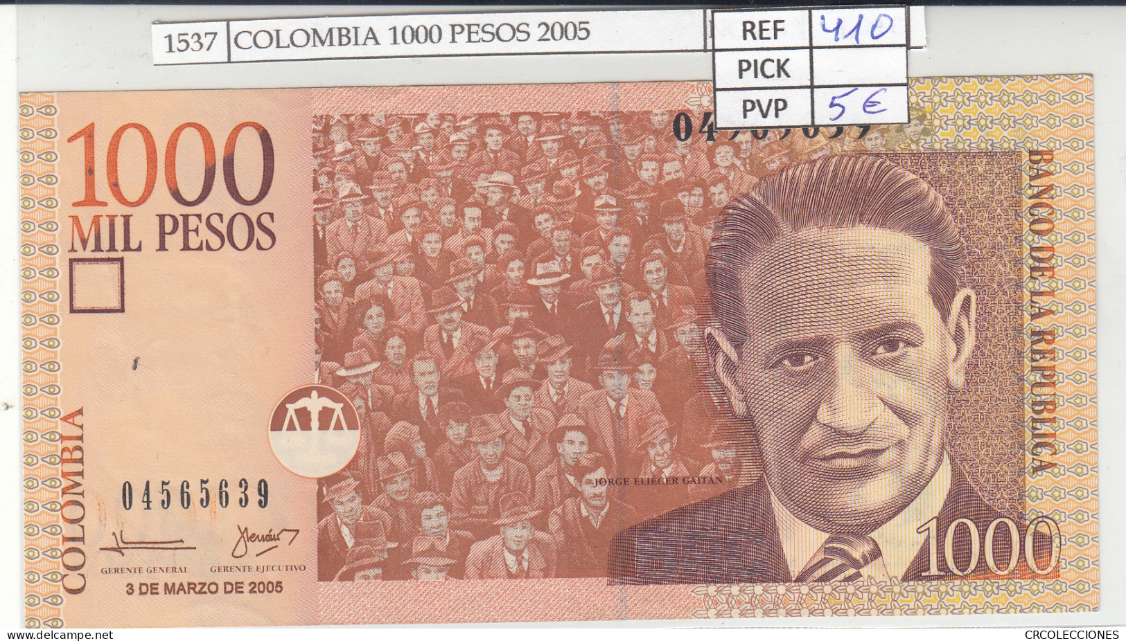 BILLETE COLOMBIA 1.000 PESOS 2005 P-450i N01537 - Otros – América