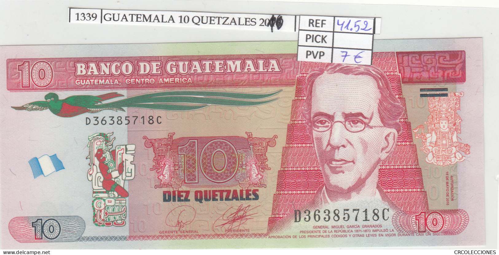 BILLETE GUATEMALA 10 QUETZALES 2010 P-123a N01339 - Sonstige – Amerika