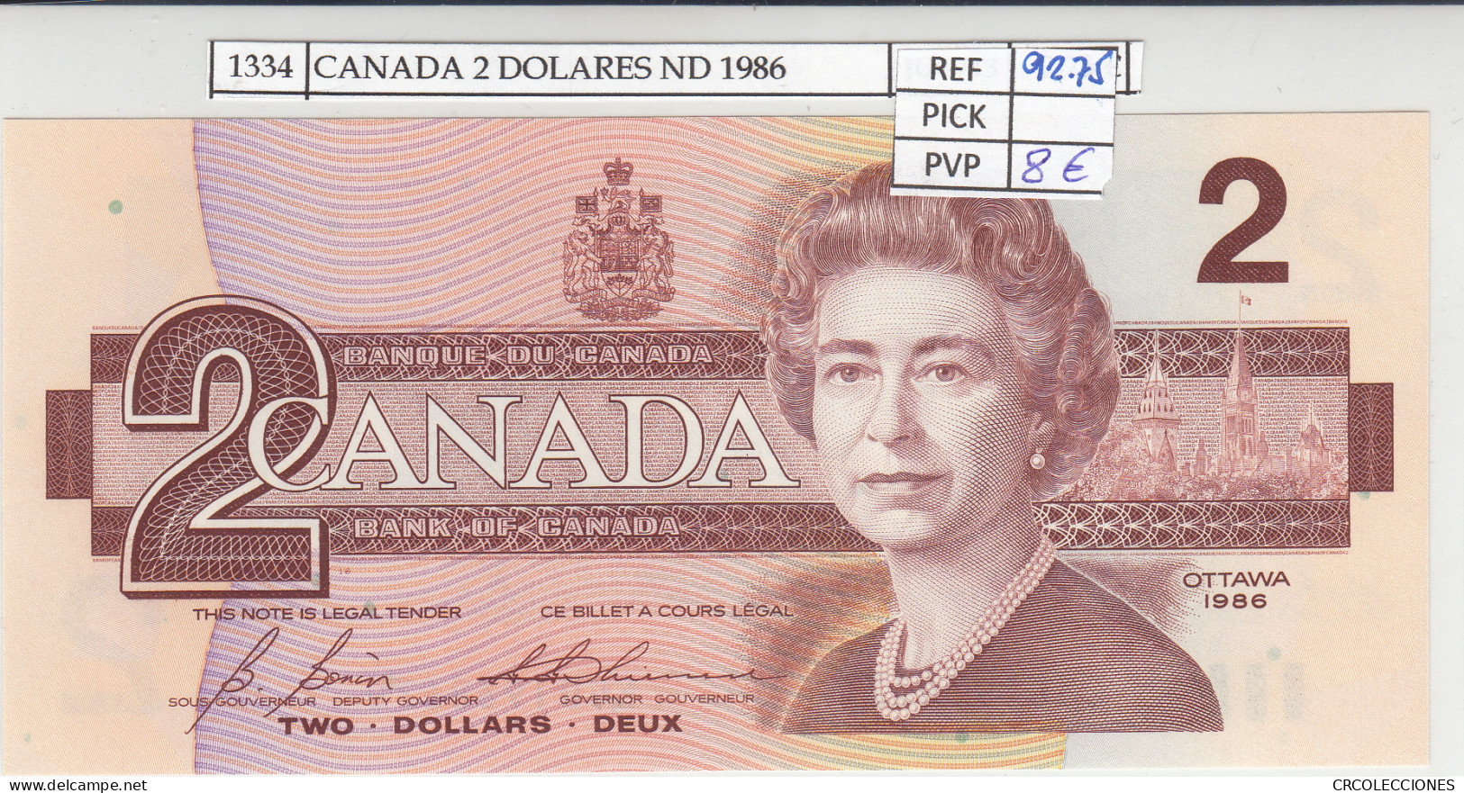 BILLETE CANADA 2 DOLARES 1986 P-94c N01334 - Autres - Amérique