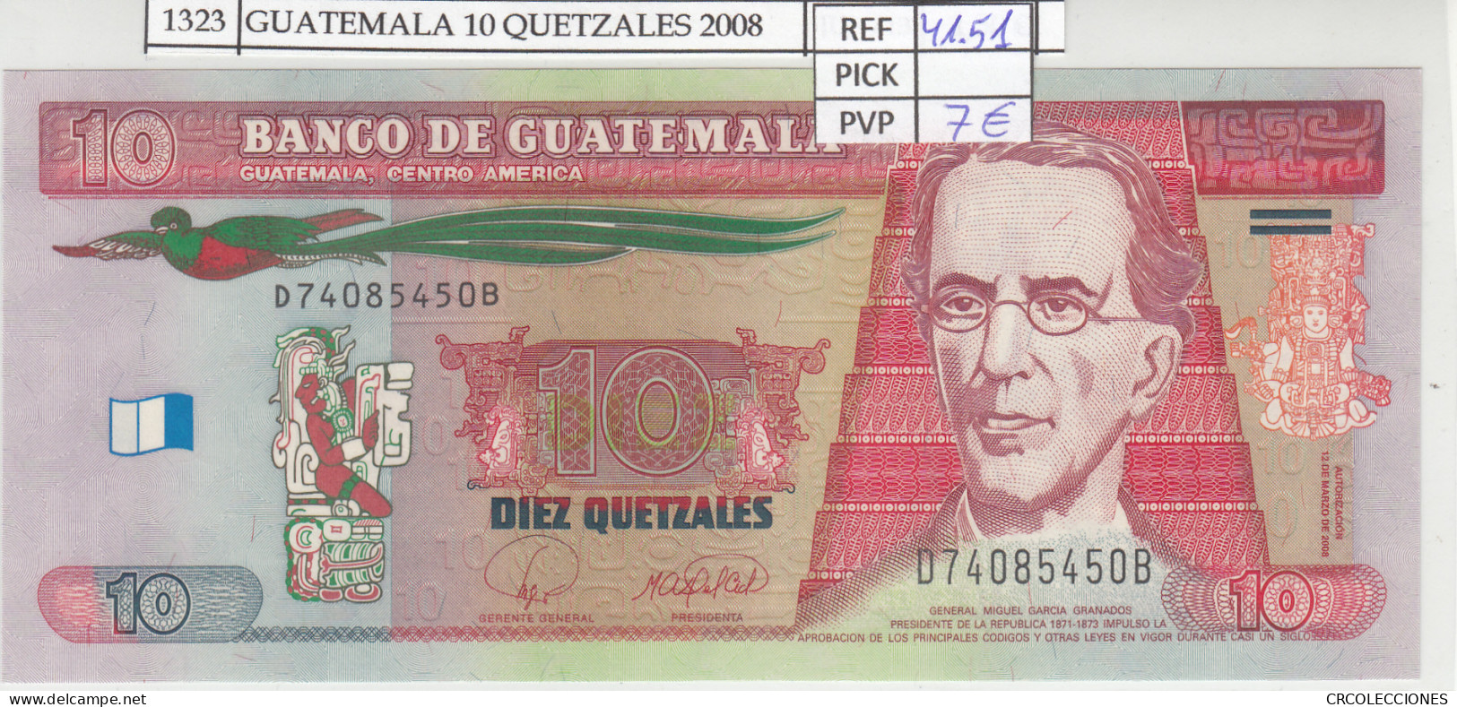 BILLETE GUATEMALA 10 QUETZALES 2008 P-117 N01323 - Other - America