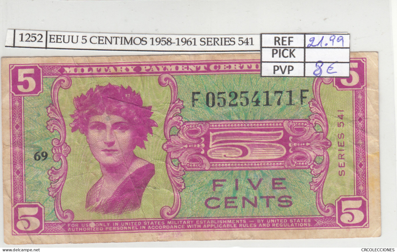 BILLETE EEUU 5 CENTIMOS 1958 SERIE 541 P-M36 N01252 - Sonstige – Amerika