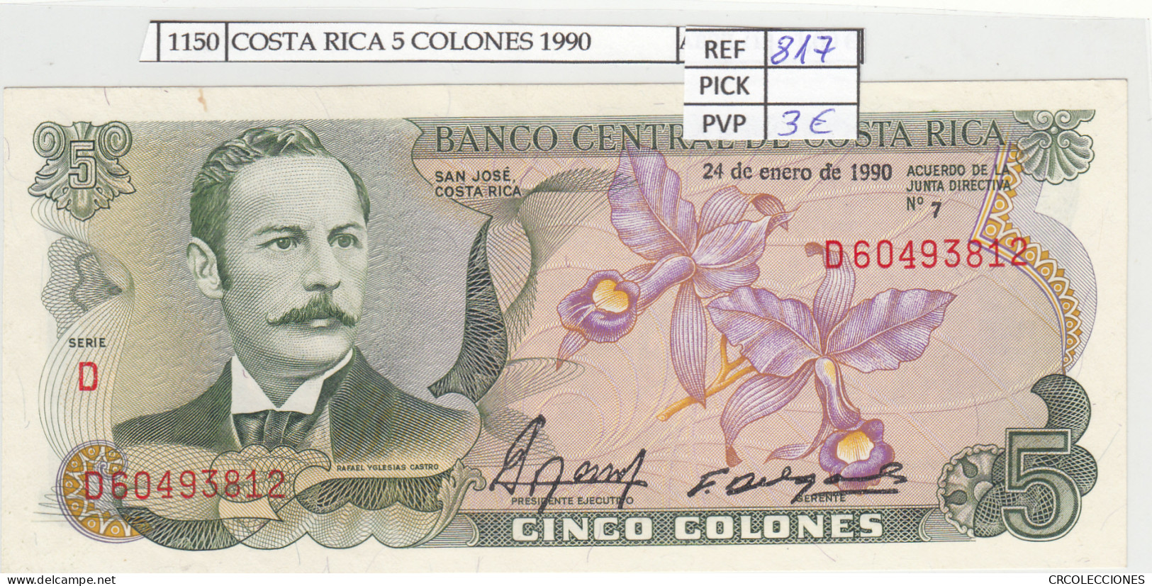 BILLETE COSTA RICA 5 COLONES 1990 P-236e.1 N01150 - Other - America