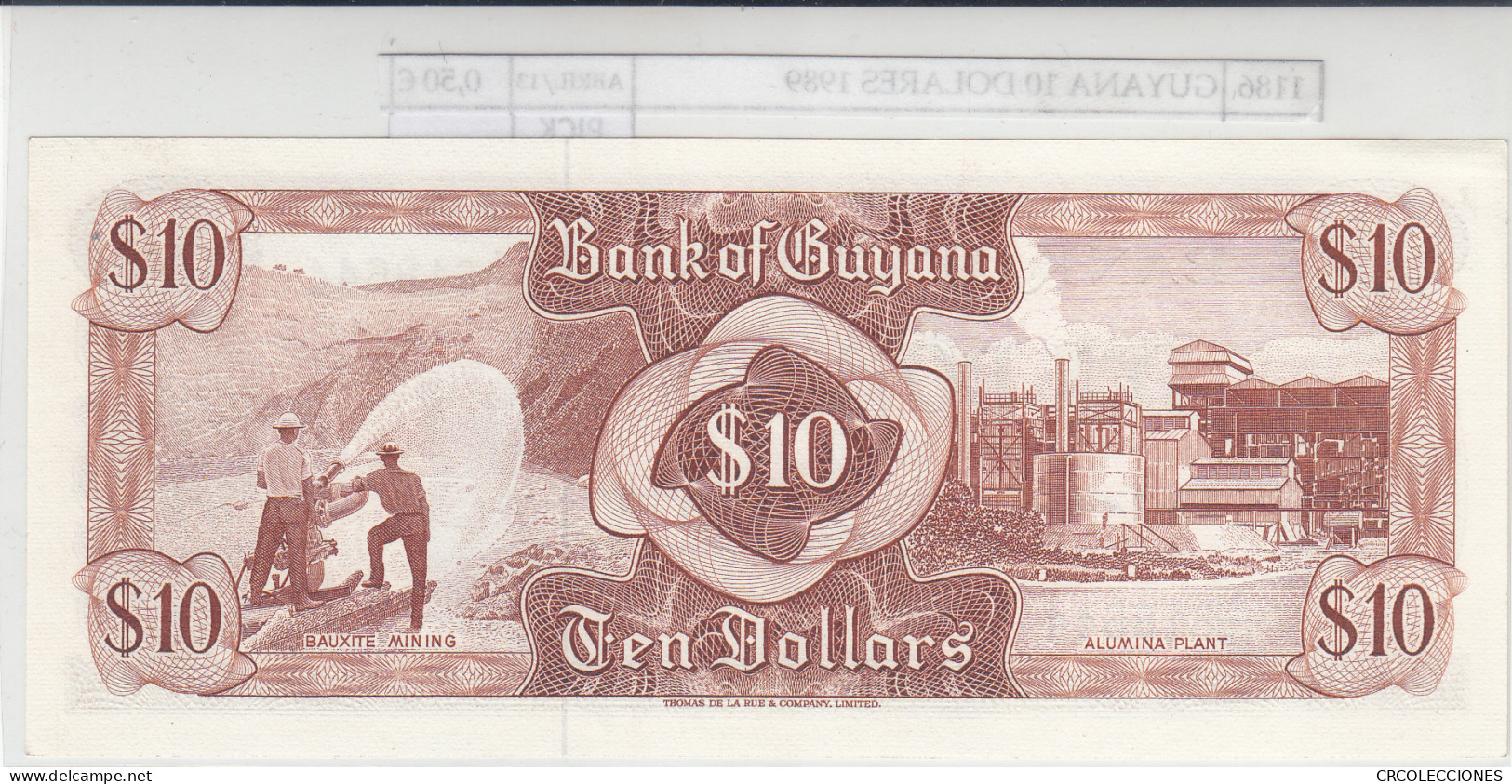 BILLETE GUYANA 10 DOLARES 1989 P-23d N01186 - Sonstige – Amerika