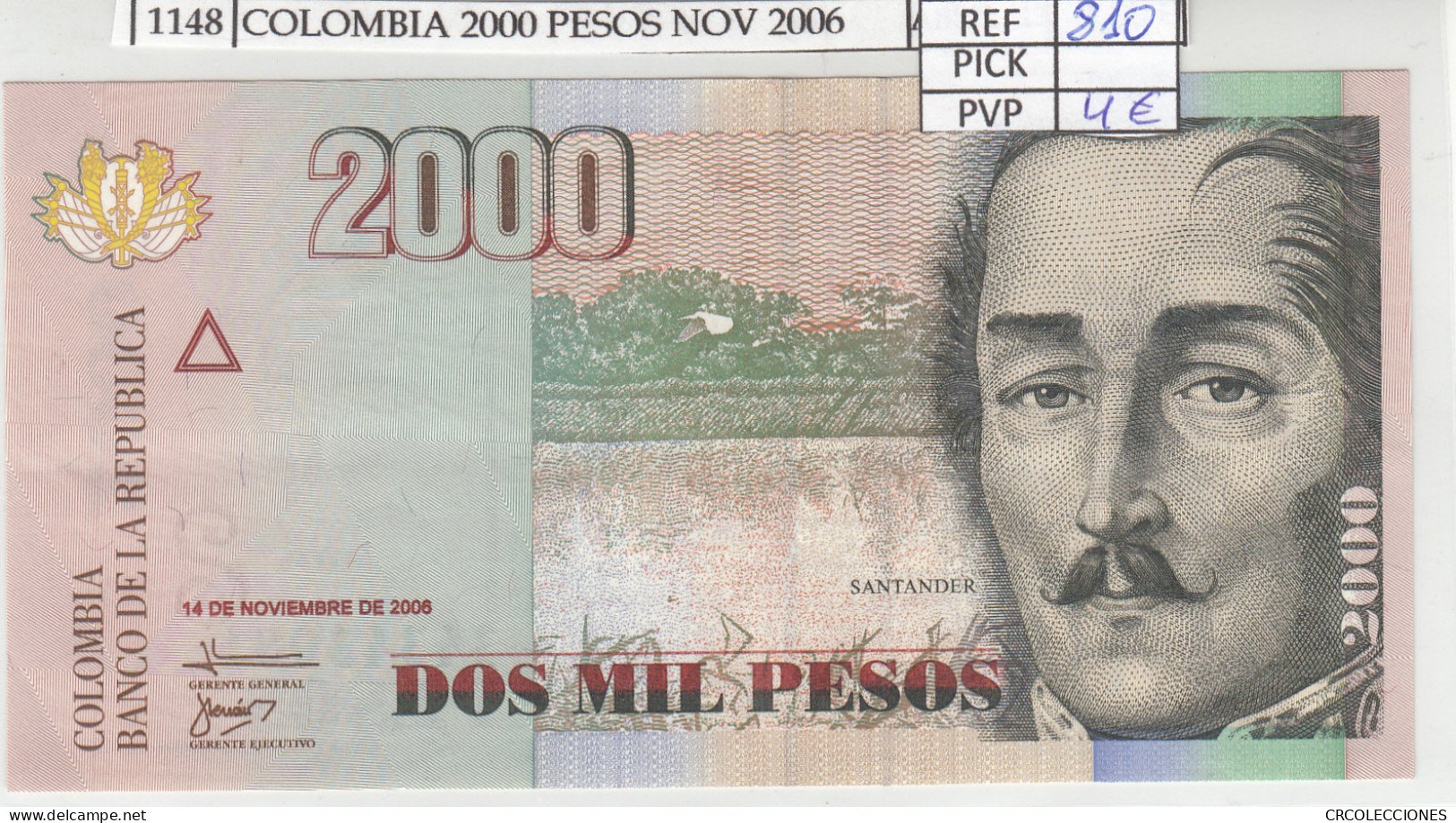 BILLETE COLOMBIA 2.000 PESOS NOV 2006 P-457e N01148 - Otros – América