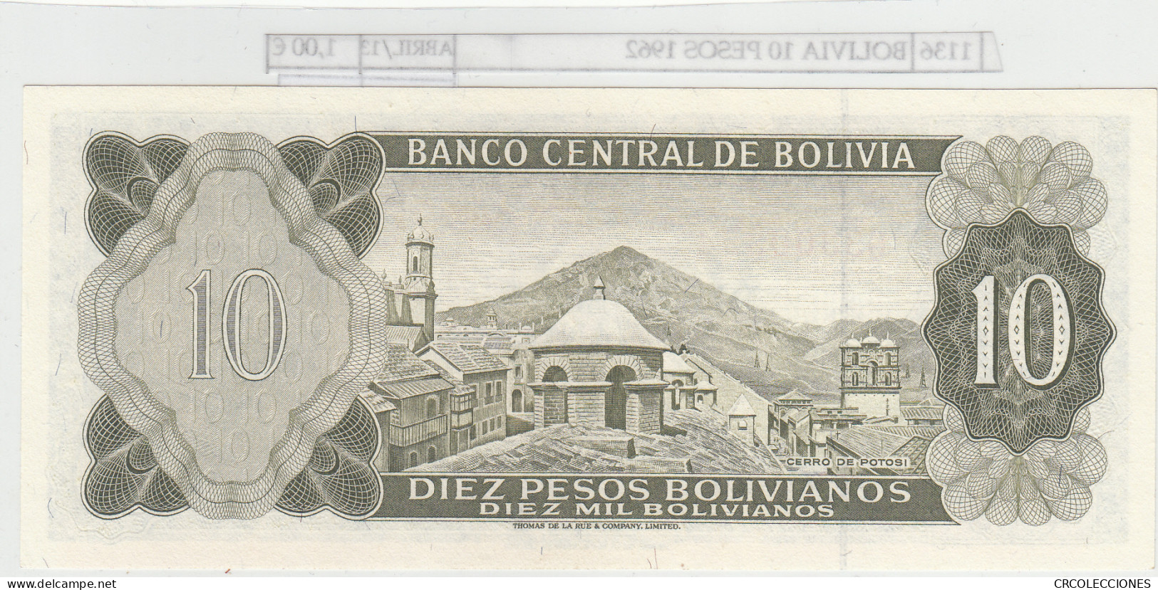 BILLETE BOLIVIA 10 PESOS 1962 P-154a.17 N01136 - Otros – América