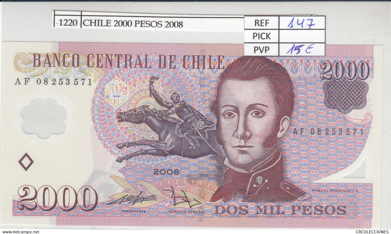 BILLETE CHILE 2.000 PESOS 2008 P-160c N01220 - Otros – América