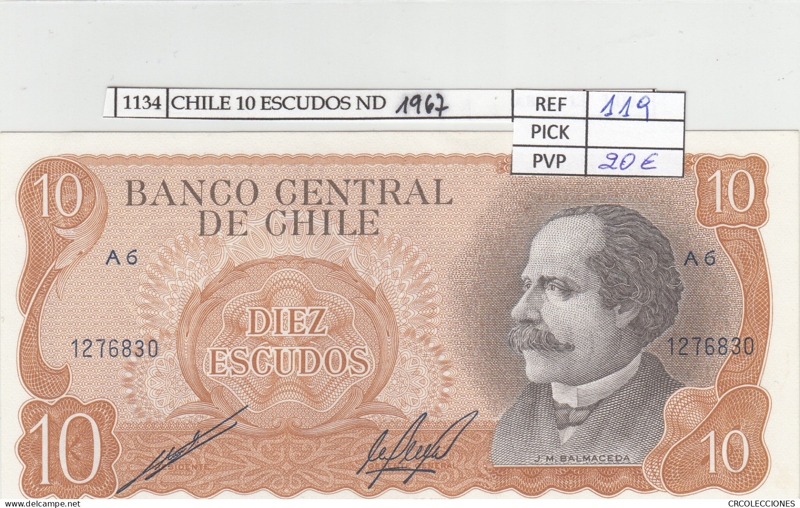 BILLETE CHILE 10 ESCUDOS 1967 P-143a.2 N01134 - Other - America