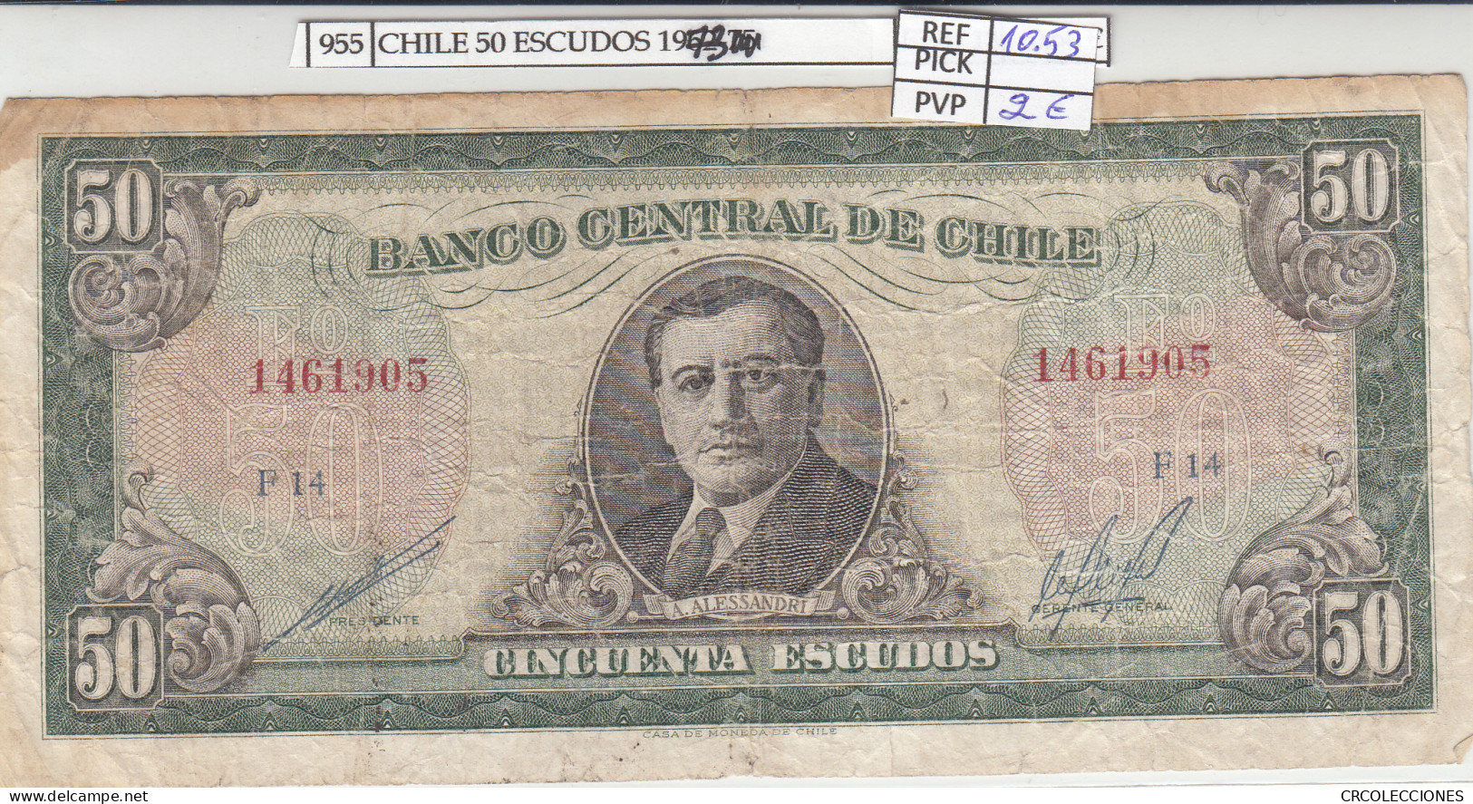 BILLETE CHILE 50 ESCUDOS 1973 P-140b.2 - Otros – América