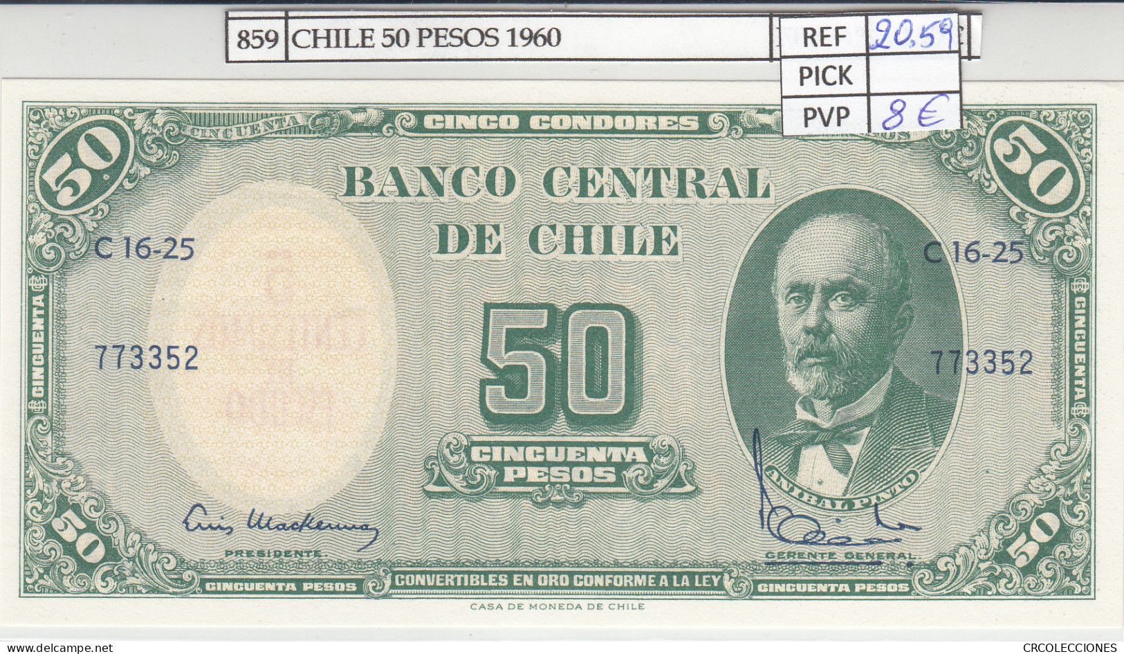BILLETE CHILE 50 PESOS 1960 P-126b.1 - Autres - Amérique