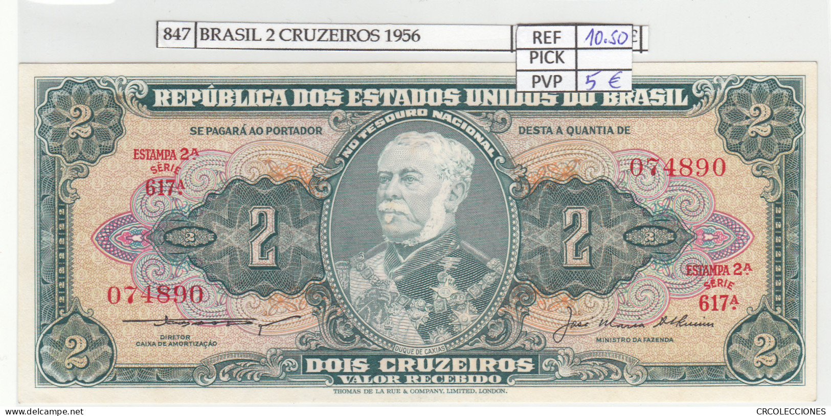 BILLETE BRASIL 2 CRUZEIROS 1956 P-157Аb - Autres - Amérique